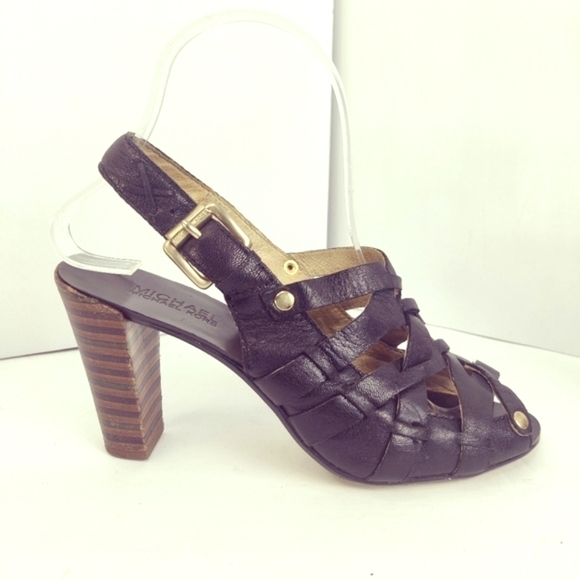 Michael Kors Strappy Slingback Peep Toe Heels Black Leather Sz 6.5 - Picture 2 of 9